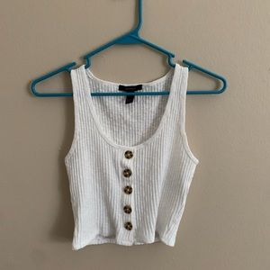 F21 white crop tank top button up tortoise shell